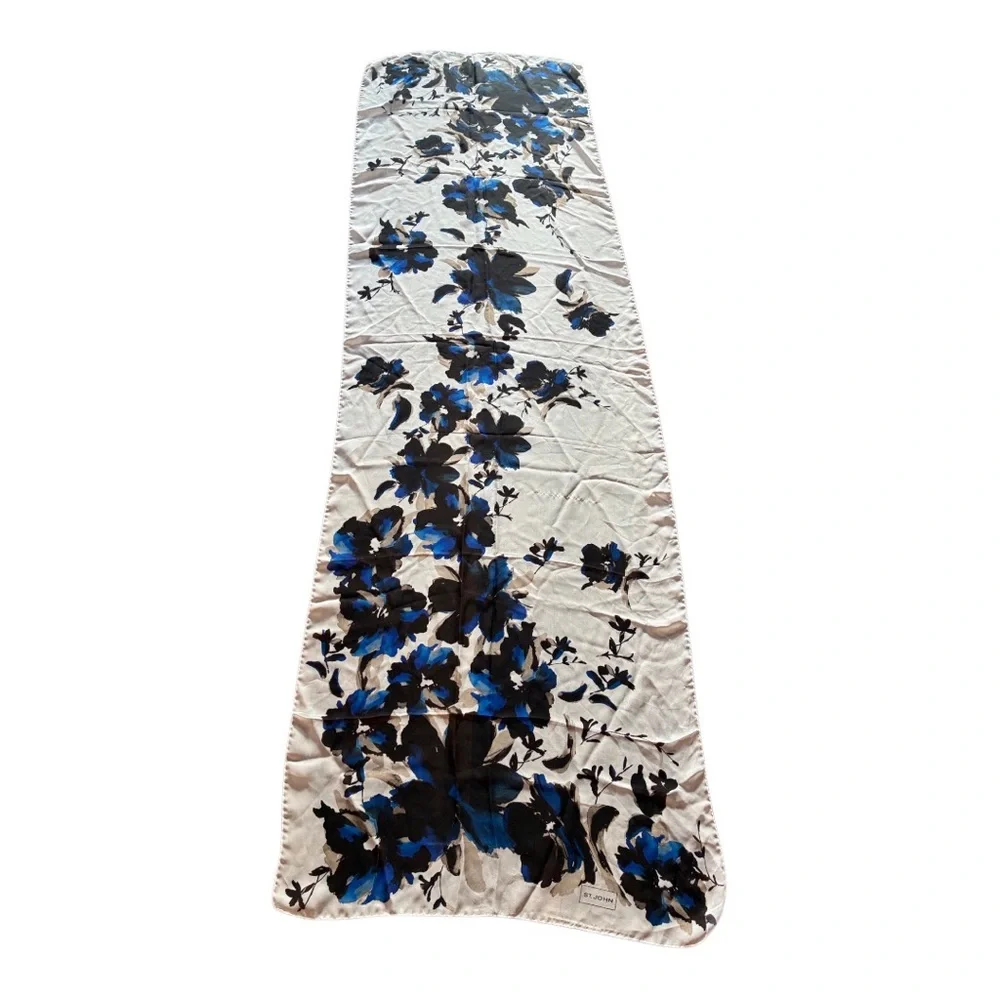Vintage ST. JOHN Silk Chiffon Sheer Watercolor Floral Abstract Scarf Large 24x76